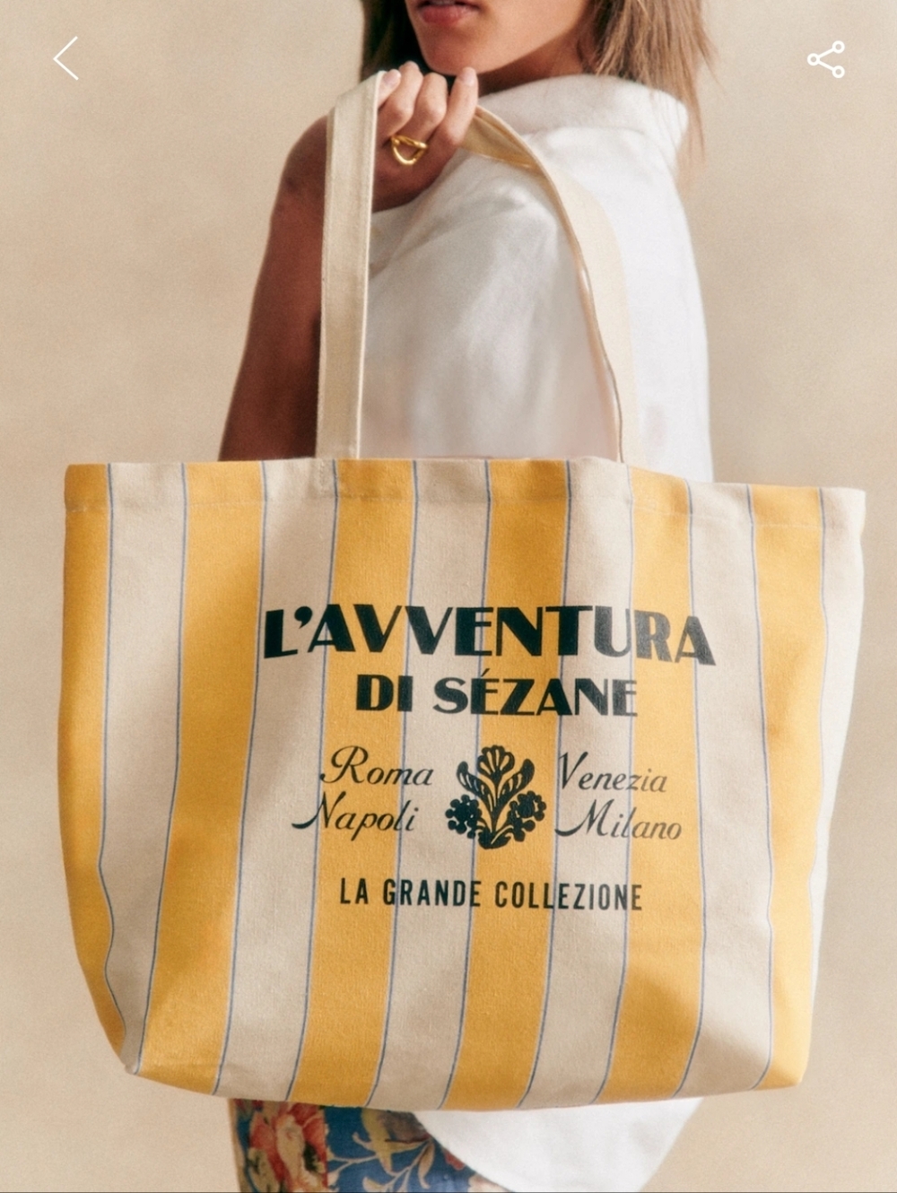 Sézane Yellow and Cream Striped L'Avventura Tote